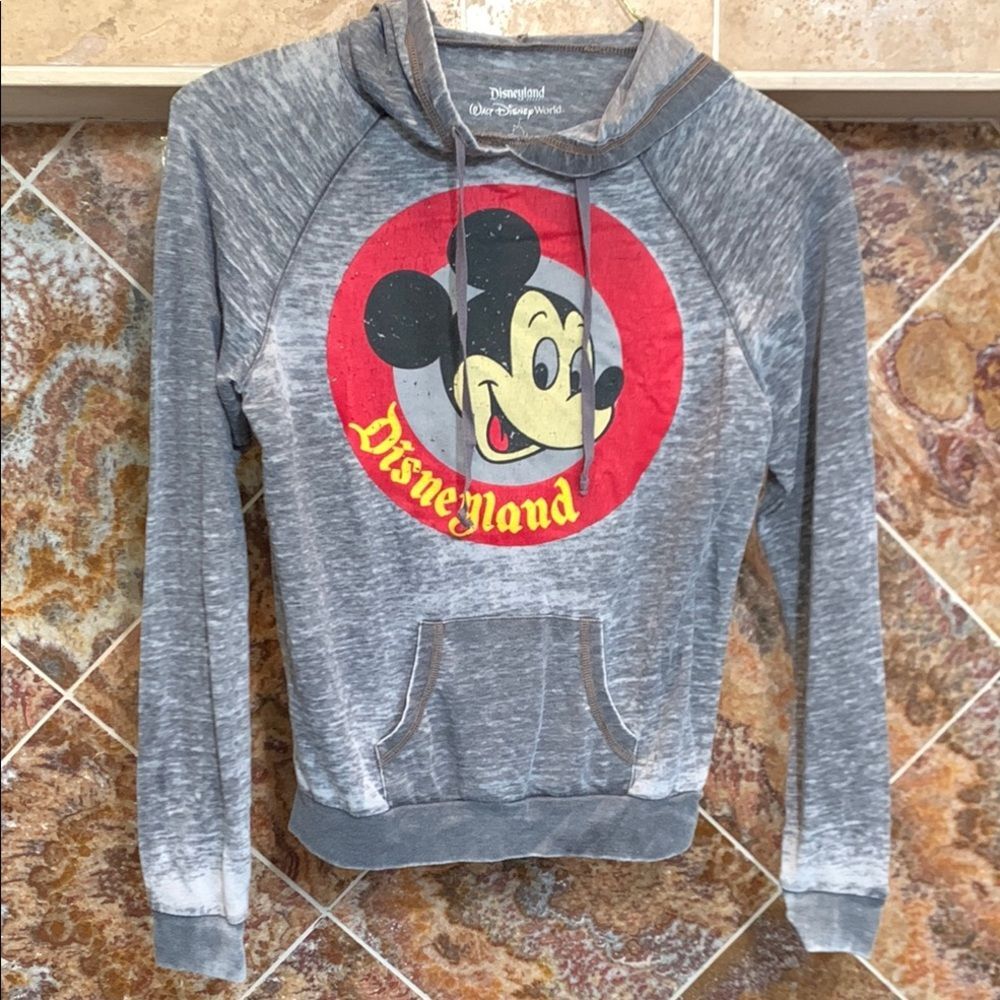 Disneyland Disney World Parks Shirt Hoodie Knit Gray Mickey Mouse Women's Small